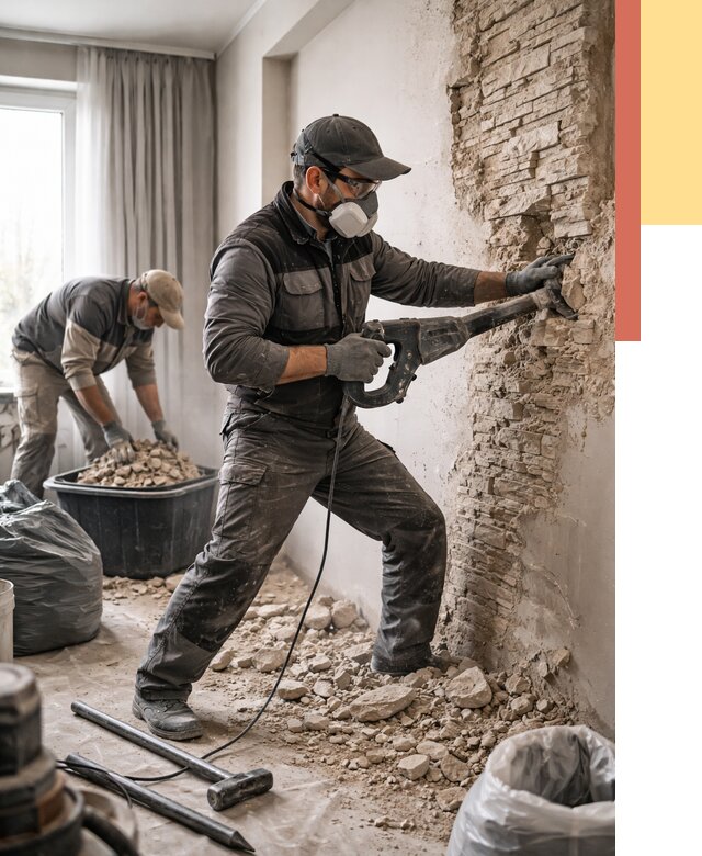 Демонтаж декоративного камня в Кушве от 1488 руб/м² — быстро и недорого | ОТДЕЛОЧНИК-Кшв