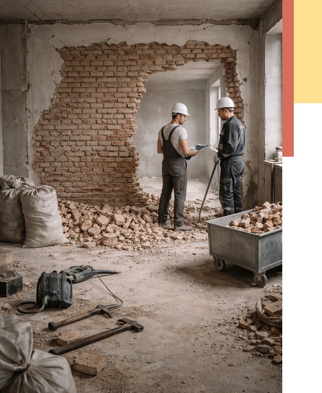 Демонтаж кирпичных стен в Кушве от 4311 руб. — быстро, недорого, под ключ | ОТДЕЛОЧНИК-Кшв