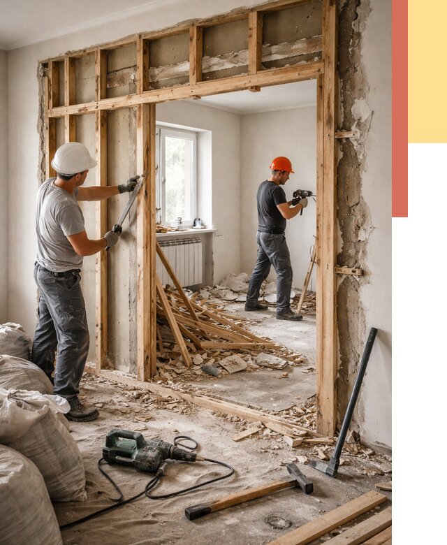 Демонтаж деревянных перегородок в Кушве от 3285 руб. — быстро и недорого | ОТДЕЛОЧНИК-Кшв