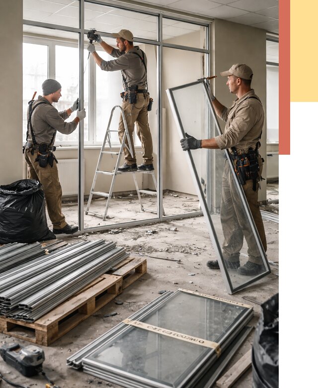 Демонтаж алюминиевых перегородок в Кушве от 4311 руб. — быстро и недорого | ОТДЕЛОЧНИК-Кшв