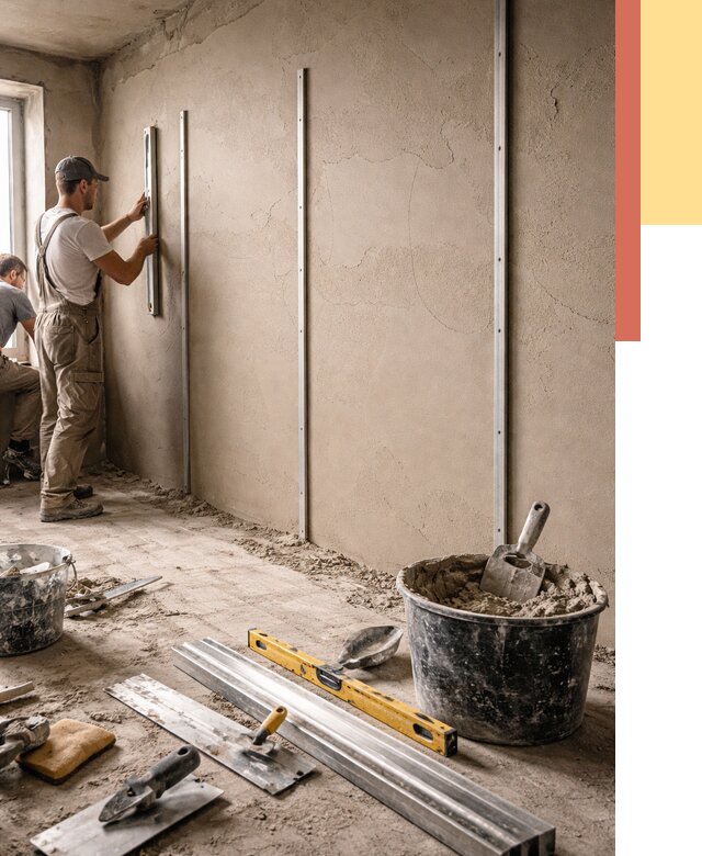 Штукатурка стен по маякам в Кушве от 5646 руб./м² — выравнивание под ключ | ОТДЕЛОЧНИК-Кшв