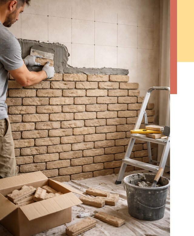 Монтаж декоративного кирпича в Кушве от 3285 руб./м² — быстро и недорого | ОТДЕЛОЧНИК-Кшв