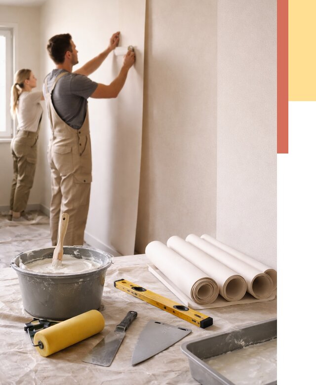 Поклейка бумажных обоев в Кушве от 5646 руб./м2 — быстро и недорого | ОТДЕЛОЧНИК-Кшв