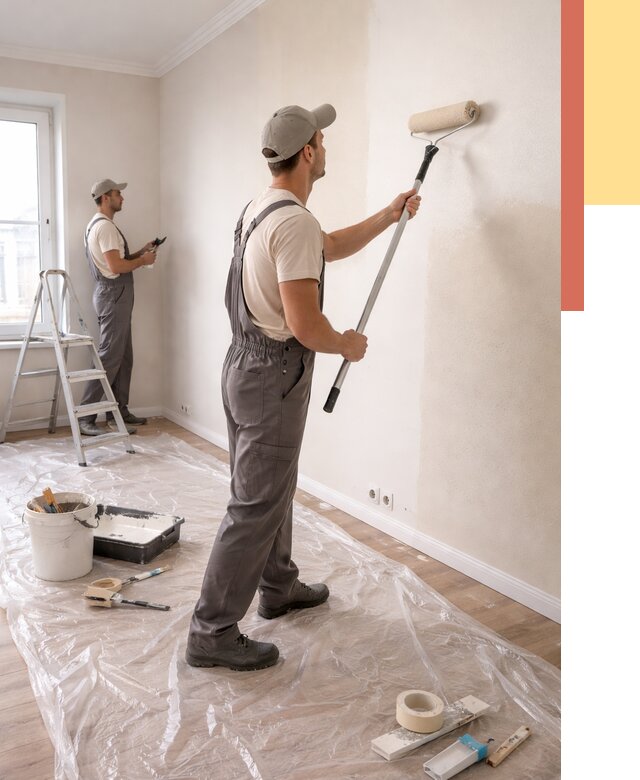 Покраска стен акриловой краской в Кушве от 3593 руб./м² — быстро и недорого | ОТДЕЛОЧНИК-Кшв