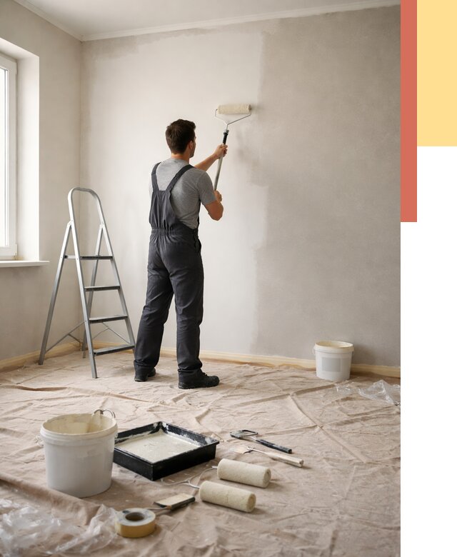 Покраска стен моющейся краской в Кушве от 359 руб./м² — быстро и недорого | ОТДЕЛОЧНИК-Кшв