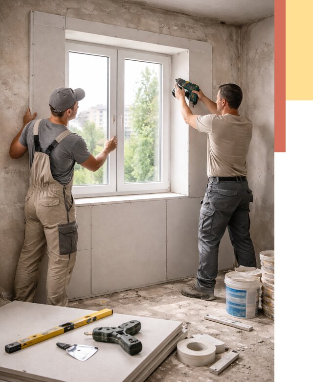 Монтаж откосов из гипсокартона в Кушве от 4619 руб. под ключ | ОТДЕЛОЧНИК-Кшв