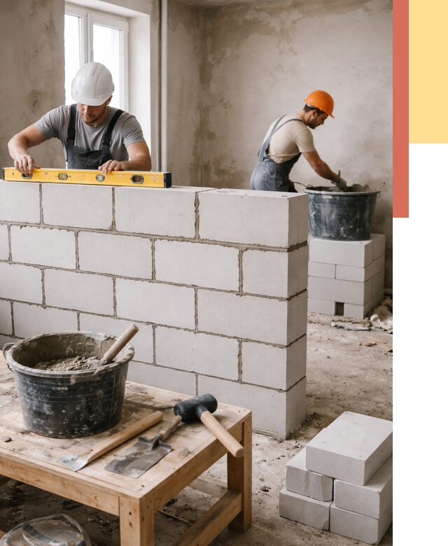 Кладка перегородок из газобетона в Кушве от 3285 руб. под ключ | ОТДЕЛОЧНИК-Кшв