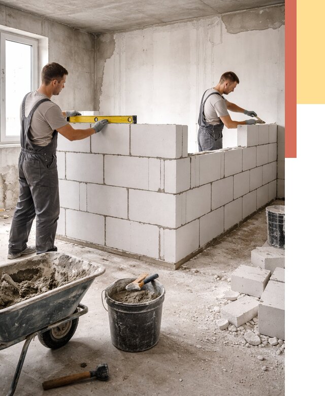 Кладка перегородок из ПГП в Кушве от 2566 руб./м2 — монтаж и возведение под ключ | ОТДЕЛОЧНИК-Кшв