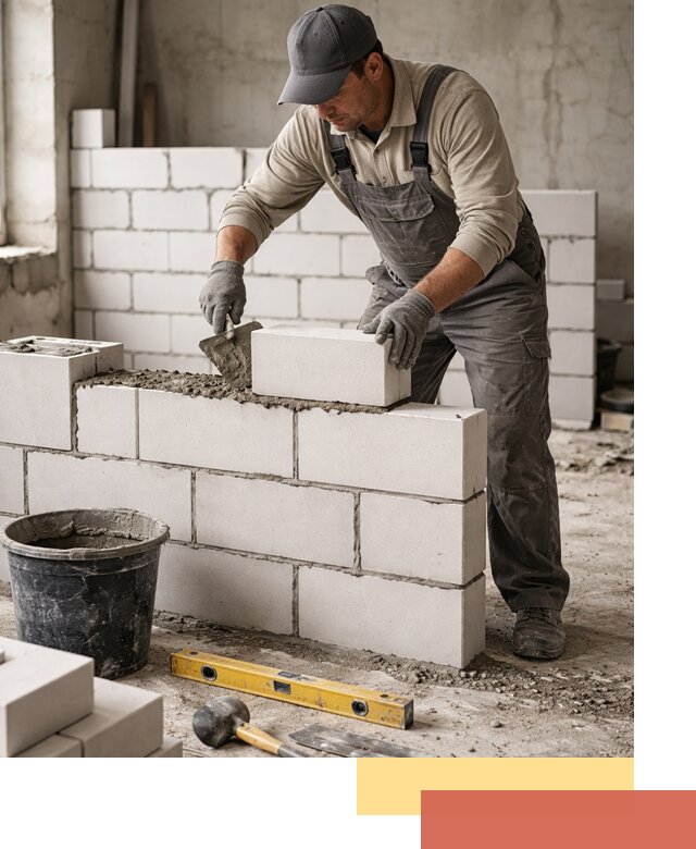 Кладка перегородок из силикатного блока в Кушве