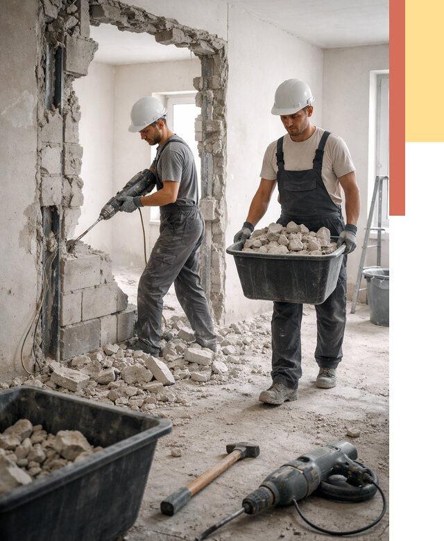 Демонтаж блоковых перегородок в Кушве от 3849 руб. — быстро и недорого | ОТДЕЛОЧНИК-Кшв