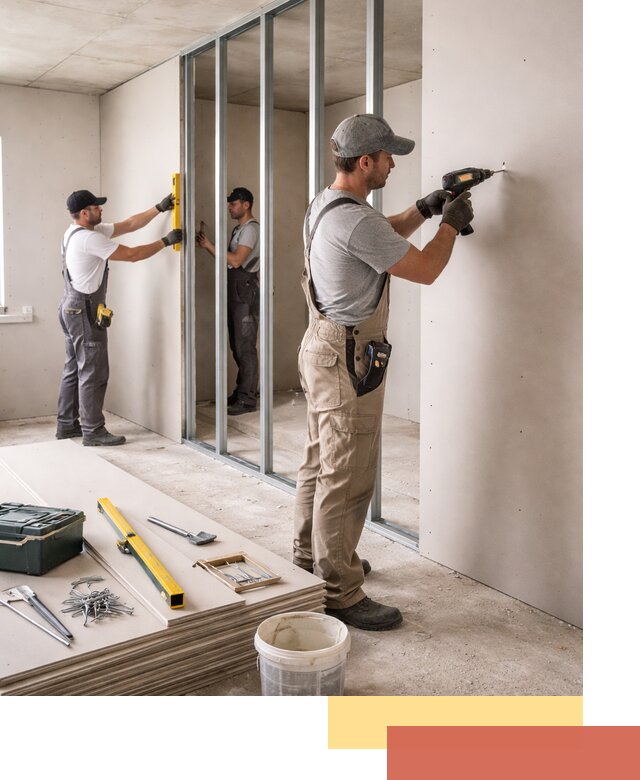 Однослойная перегородка из гипсокартона в Кушве под ключ, монтаж и отделка