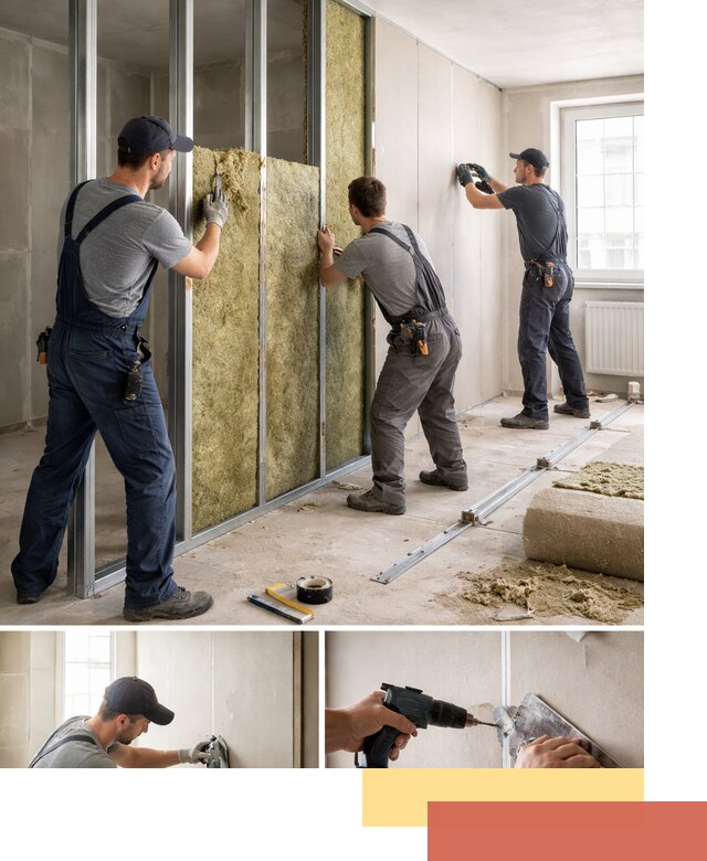 Перегородка из гипсокартона с шумоизоляцией в Кушве — монтаж под ключ