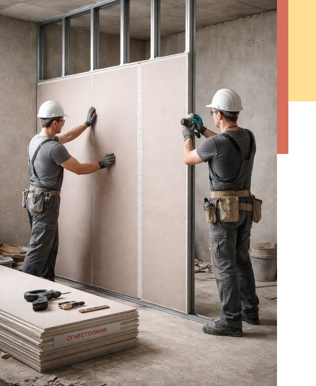Перегородка из огнестойкого гипсокартона в Кушве от 1899 руб. под ключ | ОТДЕЛОЧНИК-Кшв