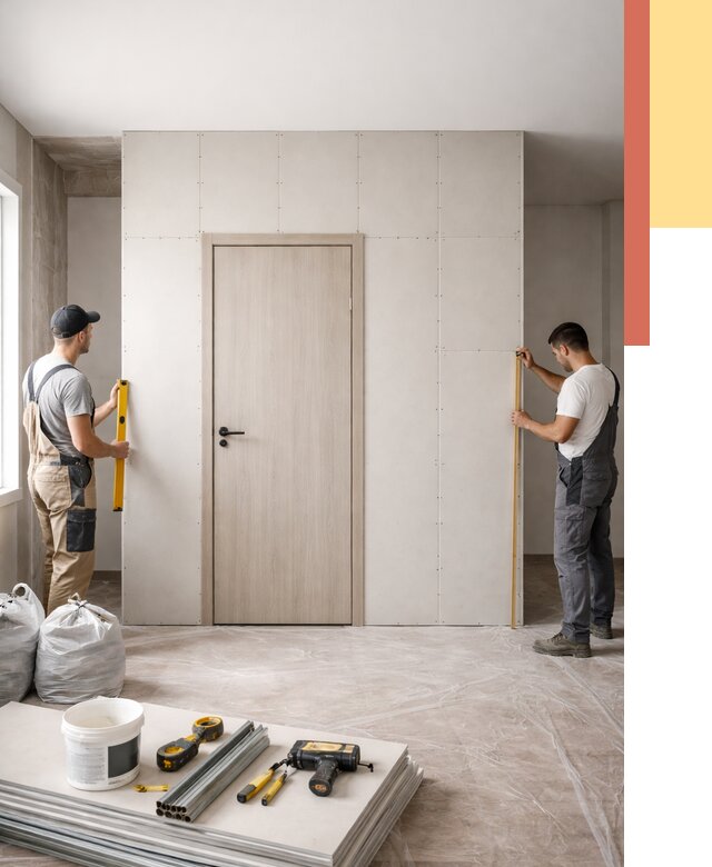 Перегородка из гипсокартона с дверью в Кушве от 4619 руб. под ключ | ОТДЕЛОЧНИК-Кшв