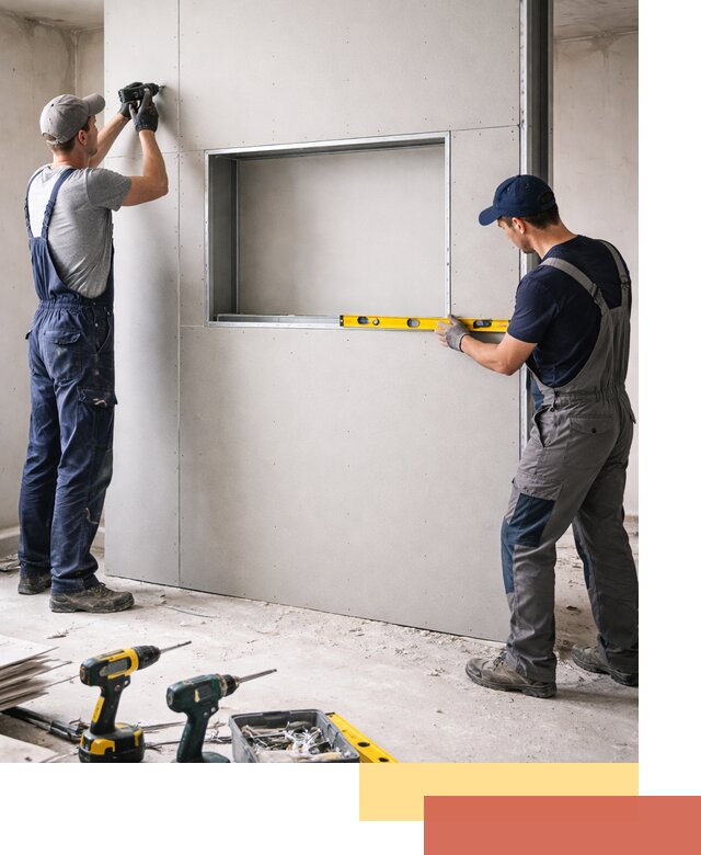 Перегородка из гипсокартона с нишей под декор в Кушве