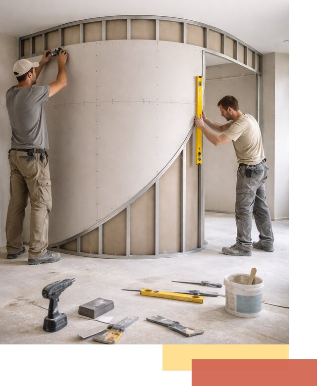 Радиусная перегородка из гипсокартона в Кушве под ключ