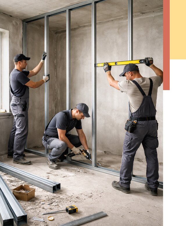 Монтаж каркаса перегородки из профиля в Кушве от 770 руб. | ОТДЕЛОЧНИК-Кшв