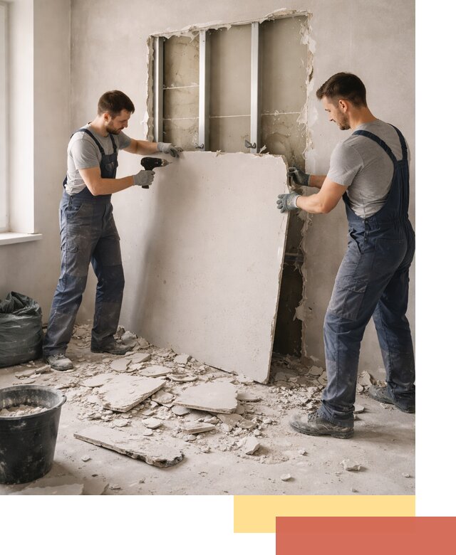 Демонтаж перегородки из гипсокартона в Кушве быстрый и аккуратный