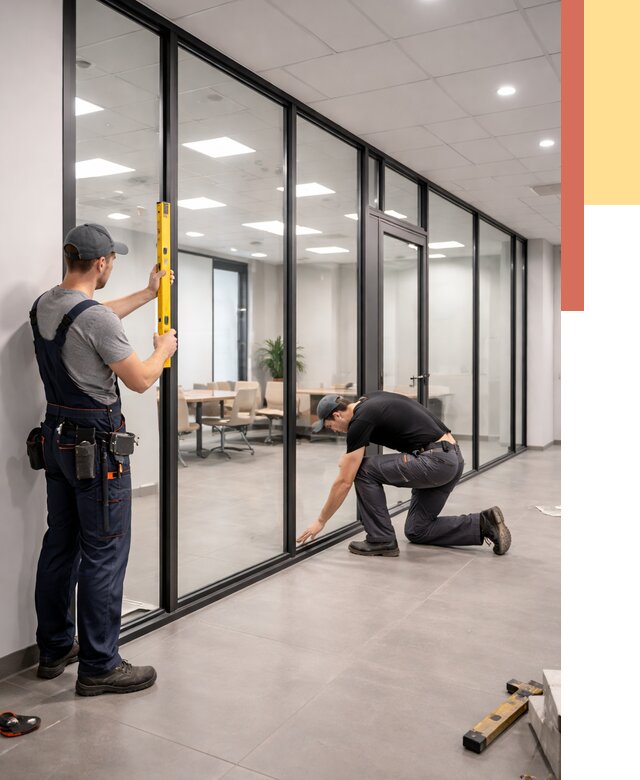 Каркасные стеклянные перегородки в Кушве под ключ от 9444 руб. | ОТДЕЛОЧНИК-Кшв