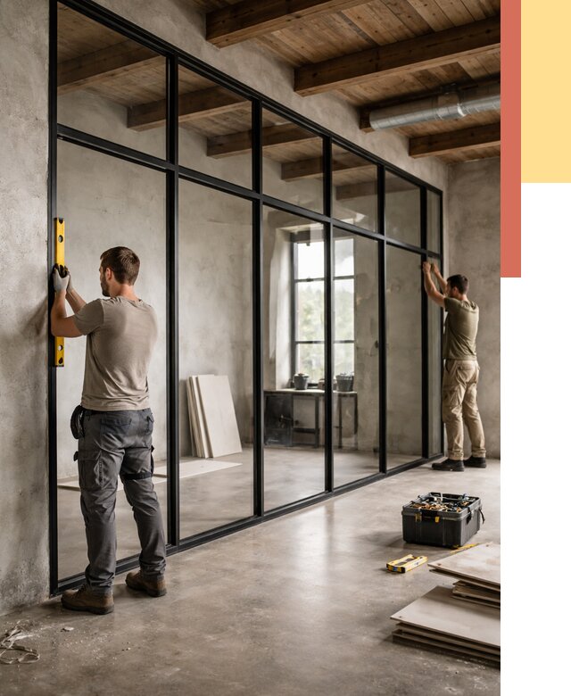 Стеклянные перегородки лофт в Кушве от 10778 руб. под ключ | ОТДЕЛОЧНИК-Кшв