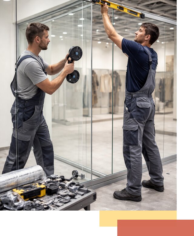 Стеклянные перегородки для магазинов в Кушве — монтаж и установка