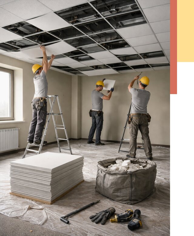 Демонтаж потолка Армстронг в Кушве от 4619 руб. быстро и недорого | ОТДЕЛОЧНИК-Кшв