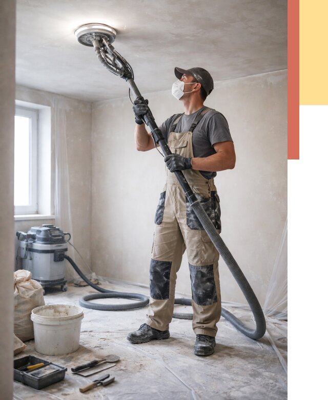 Шлифовка потолка в Кушве от 3593 руб. — услуги шлифования потолка | ОТДЕЛОЧНИК-Кшв