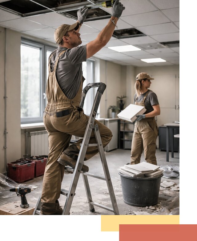 Ремонт потолка Армстронг и замена плит в Кушве