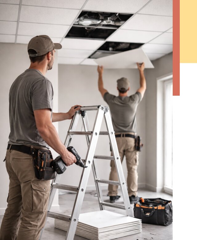 Обслуживание подвесного потолка в Кушве от 3593 руб. — быстро и недорого | ОТДЕЛОЧНИК-Кшв