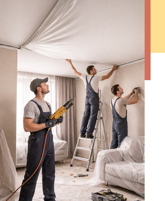 Установка натяжного потолка в Кушве от 4619 руб. | Быстро и недорого — ОТДЕЛОЧНИК-Кшв