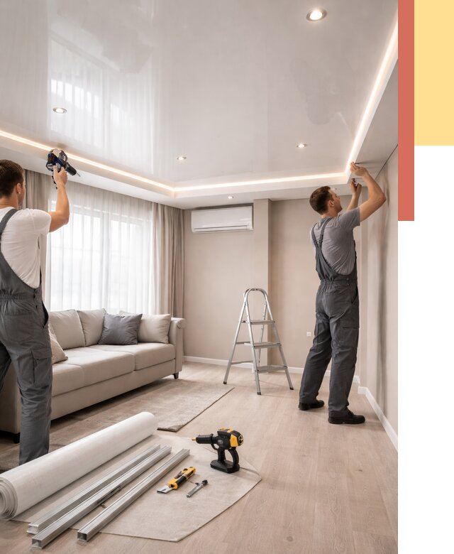 Монтаж глянцевого натяжного потолка в Кушве от 770 руб. под ключ | ОТДЕЛОЧНИК-Кшв