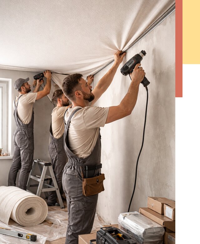 Монтаж фактурного натяжного потолка в Кушве от 770 руб. — ОТДЕЛОЧНИК-Кшв