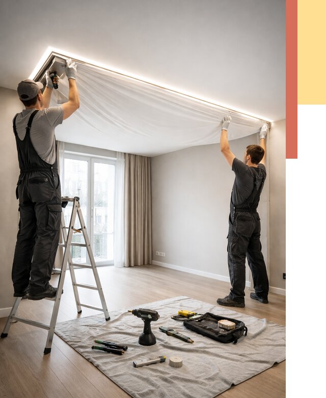 Монтаж парящего натяжного потолка в Кушве от 4619 руб. быстро и недорого | ОТДЕЛОЧНИК-Кшв