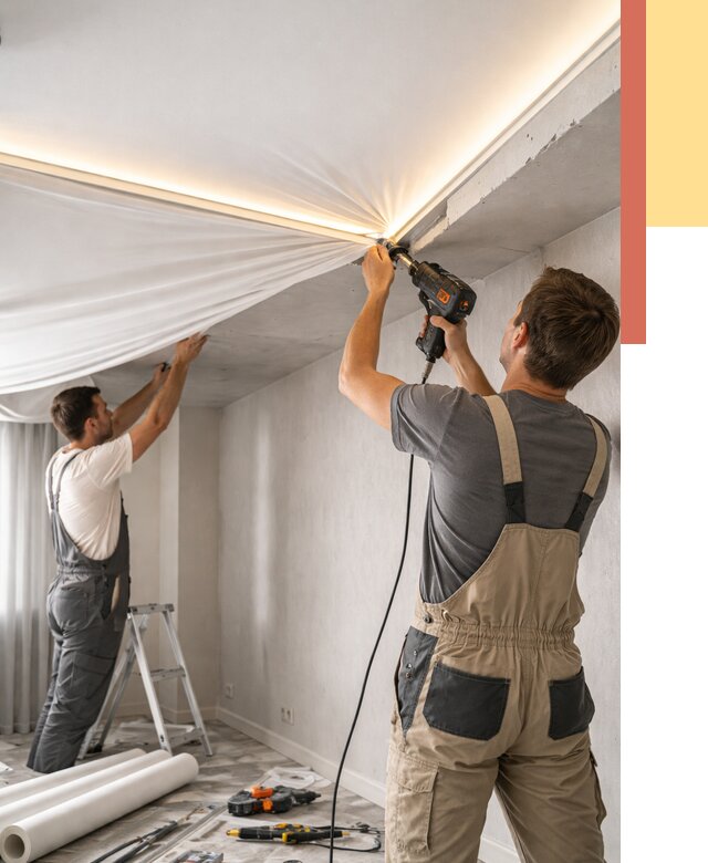 Монтаж натяжного потолка с подсветкой в Кушве от 975 руб. | ОТДЕЛОЧНИК-Кшв