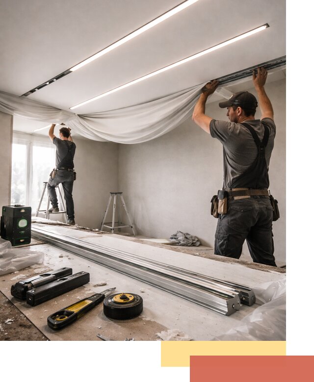 Монтаж натяжных потолков со световыми линиями в Кушве