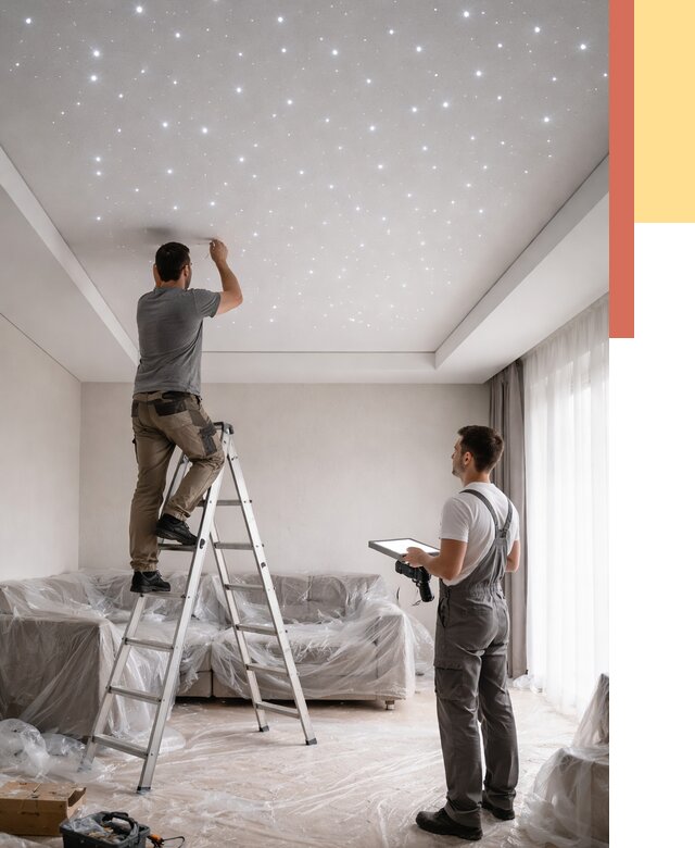 Монтаж натяжного потолка «звездное небо» в Кушве от 6672 руб. | ОТДЕЛОЧНИК-Кшв