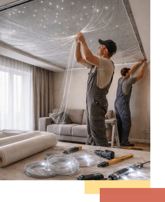 Монтаж натяжного потолка «Звездное небо» в Кушве