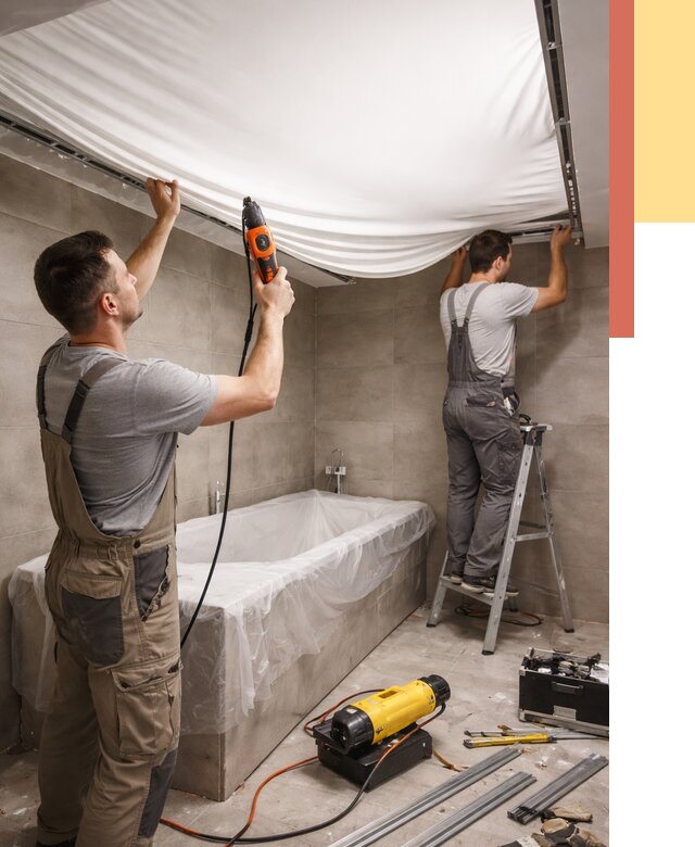 Монтаж натяжного потолка в ванной в Кушве от 1232 руб. под ключ | ОТДЕЛОЧНИК-Кшв