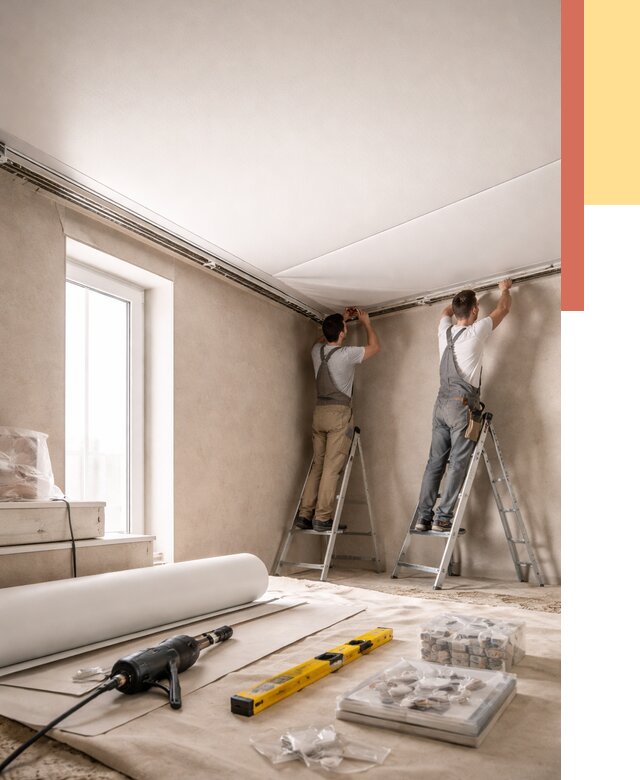 Монтаж натяжного потолка в спальне в Кушве от 3901 руб. под ключ | ОТДЕЛОЧНИК-Кшв