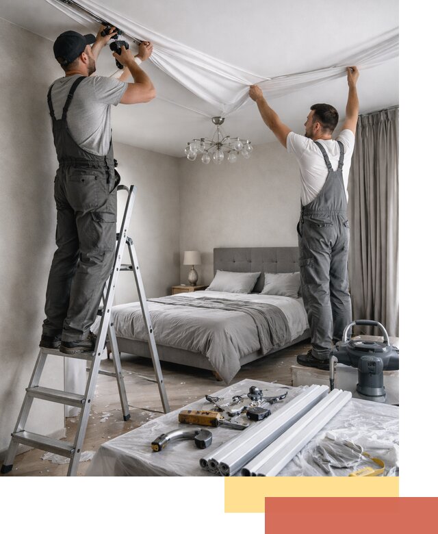 Монтаж натяжного потолка в спальне в Кушве