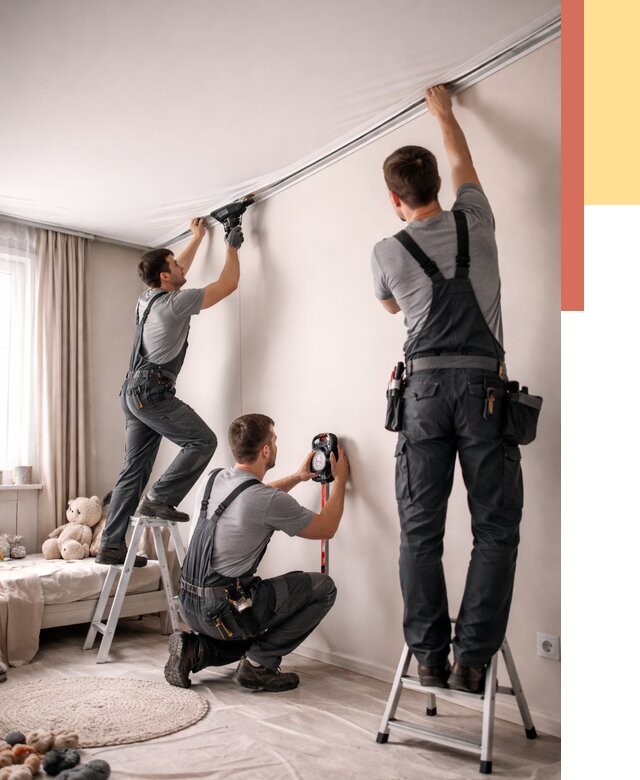 Монтаж натяжного потолка в детской в Кушве от 3593 руб. — быстро и недорого | ОТДЕЛОЧНИК-Кшв