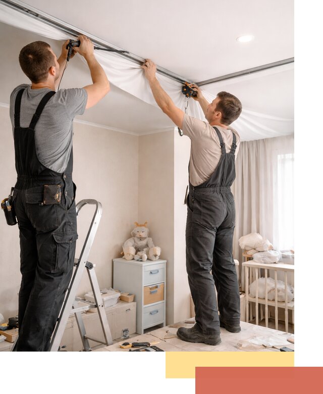 Монтаж натяжного потолка в детской комнате в Кушве