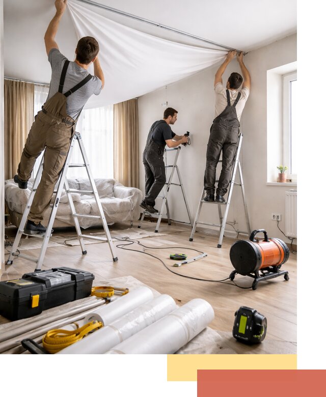 Монтаж натяжного потолка в гостиной в Кушве