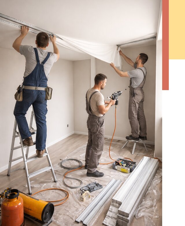 Монтаж натяжного потолка в студии в Кушве от 5646 руб. — быстро и недорого | ОТДЕЛОЧНИК-Кшв