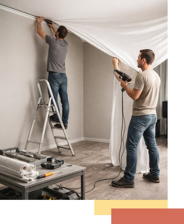 Монтаж натяжного потолка в студии в Кушве