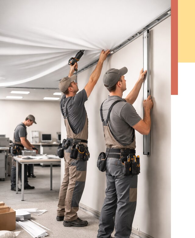 Монтаж натяжного потолка в офисе в Кушве от 462 руб/м² — быстро и недорого | ОТДЕЛОЧНИК-Кшв