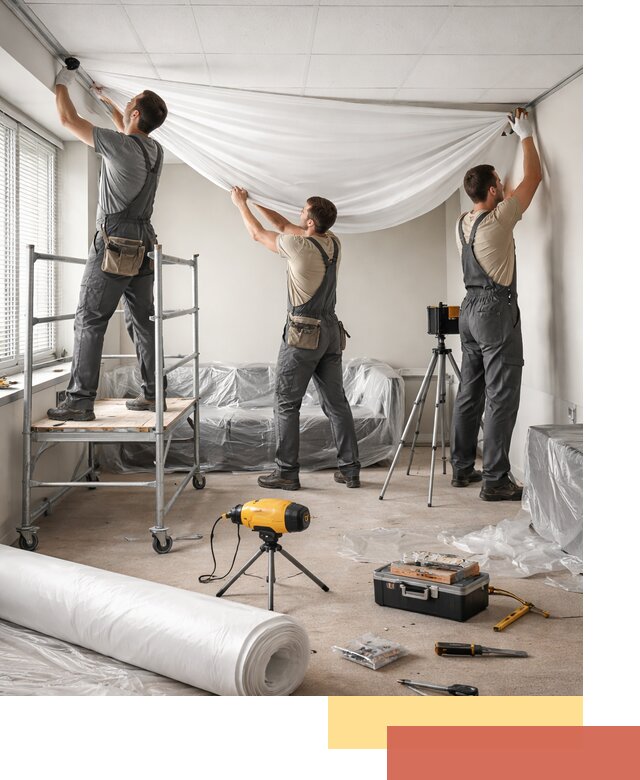 Монтаж натяжного потолка в офисе в Кушве