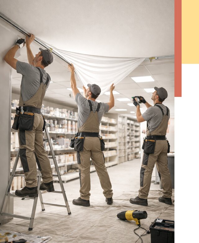 Монтаж натяжного потолка в магазине в Кушве от 4619 руб. быстро и недорого | ОТДЕЛОЧНИК-Кшв