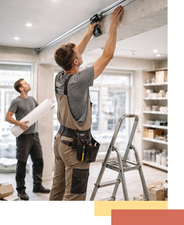 Монтаж натяжных потолков в магазине в Кушве