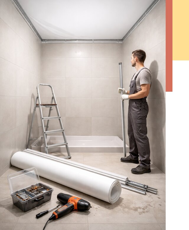 Монтаж натяжного потолка в санузле в Кушве от 1899 руб. — ОТДЕЛОЧНИК-Кшв